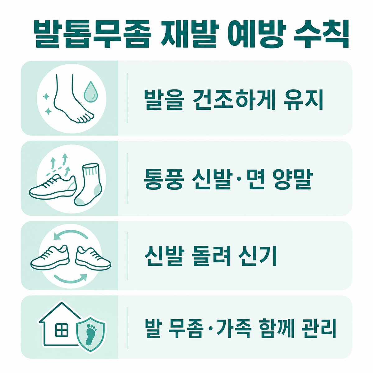 발톱무좀 재발 예방 생활수칙을 정리한 한글 인포그래픽