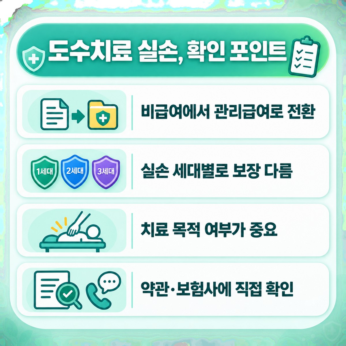 도수치료 실손보험 확인 포인트를 정리한 한글 인포그래픽