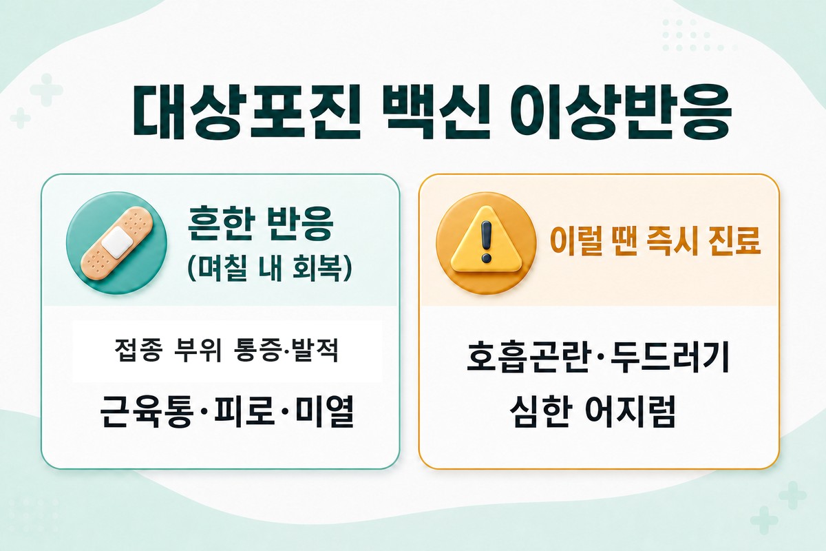 대상포진 백신 흔한 이상반응과 즉시 진료가 필요한 신호를 정리한 한글 인포그래픽