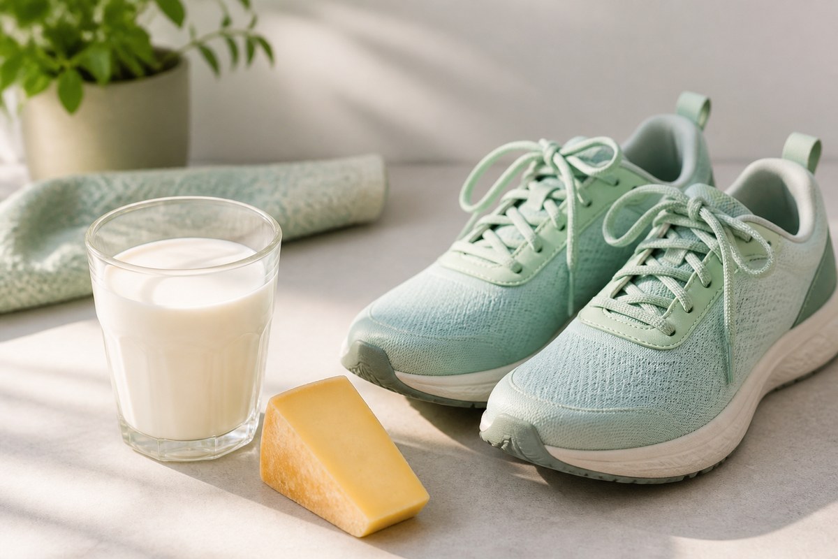 칼슘·비타민D·운동 등 골감소증 관리를 표현한 사진